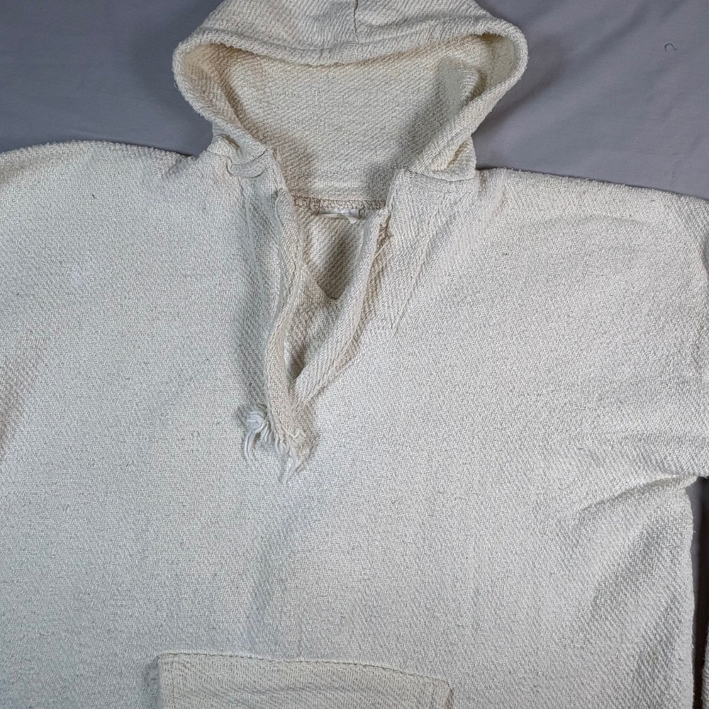 Corona Beach Club Tijuana Baja Hoodie Mens Large Cream Woven Jerga Pullover - Picture 4 of 8